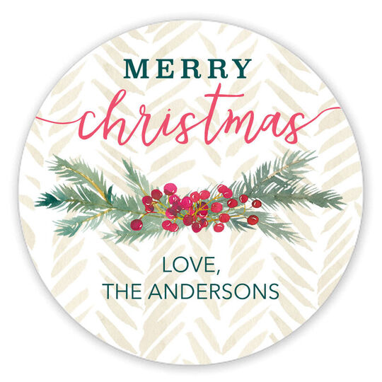 Berry Swag Round Holiday Gift Stickers
